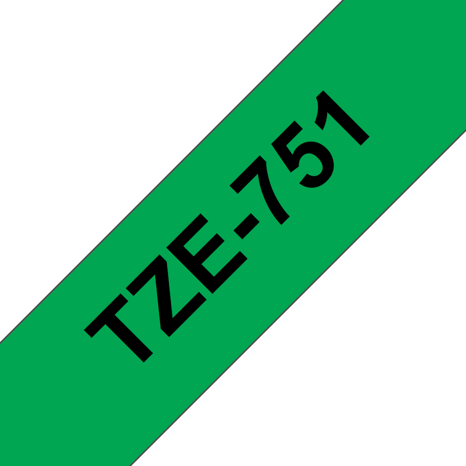 Brother TZe751: оригинальная кассета с лентой для печати наклеек черным на зеленом фоне, ширина 24 мм.